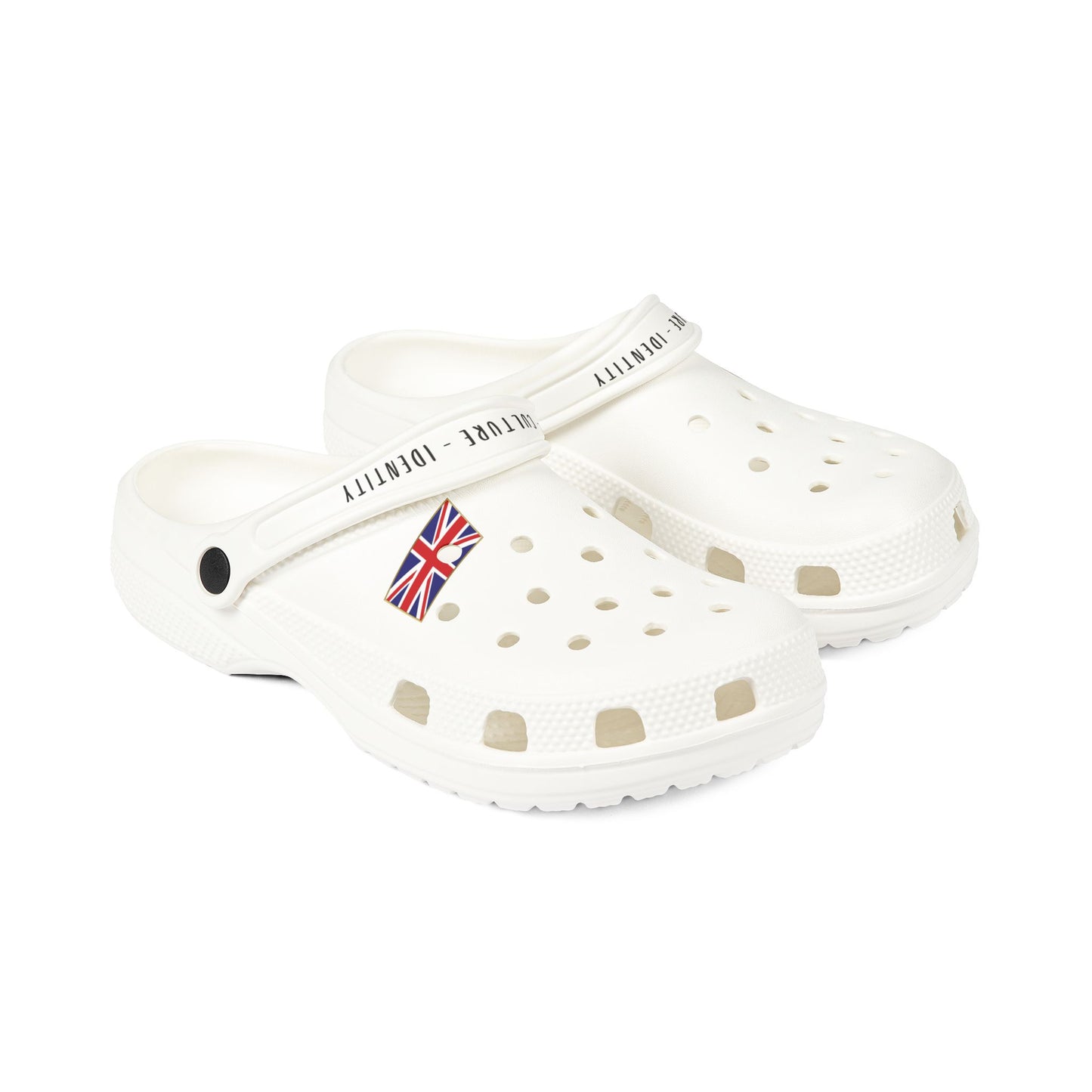 White EVA Foam Clogs with Union Jack Charm