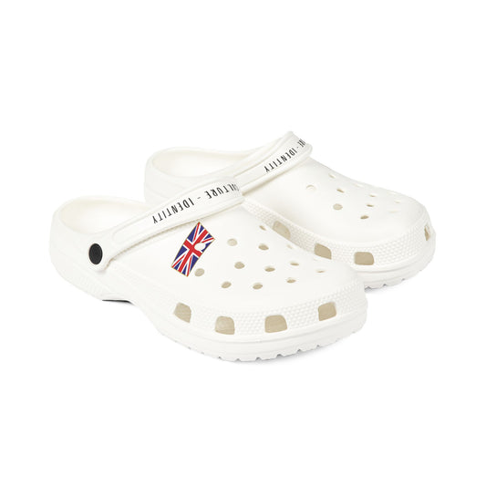 White EVA Foam Clogs with Union Jack Charm